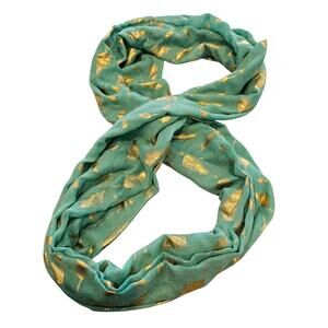 Womens Teal Blue and Gold Feather Print Infinity Scarf From Hobby Lobby